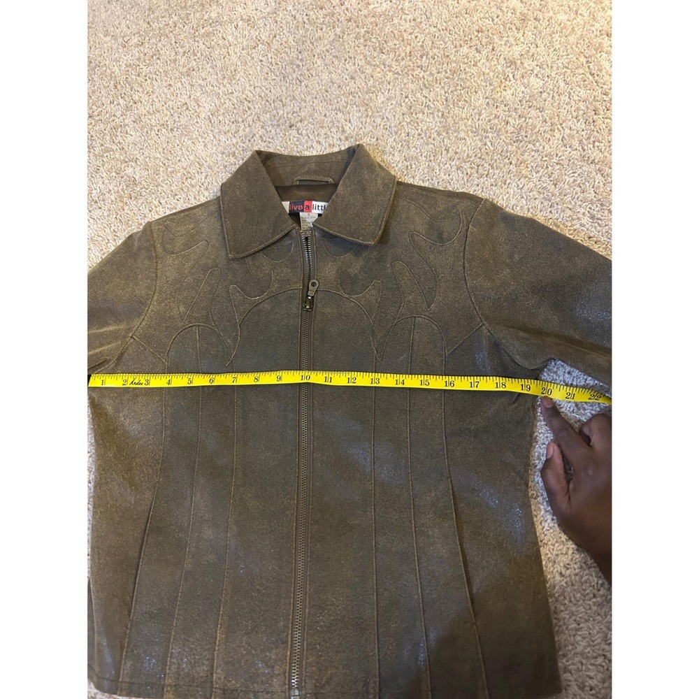 Vintage Leather Jacket Womens M Brown Distressed Flame Embroidery Western Good - Picture 14 of 17